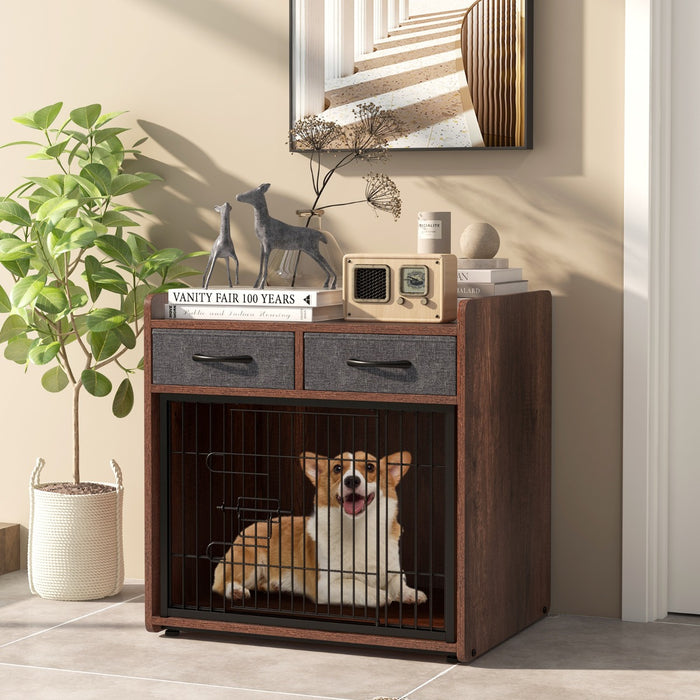 Dog Crate Furniture with 2 Fabric Drawers and Lockable Door