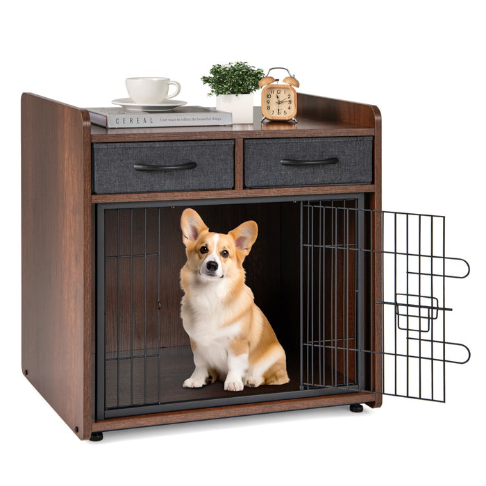 Dog Crate Furniture with 2 Fabric Drawers and Lockable Door