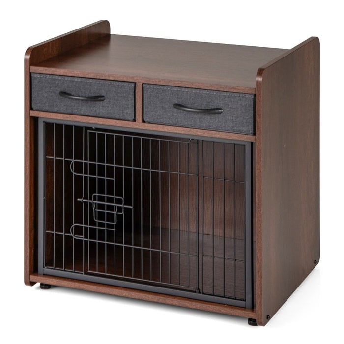 Dog Crate Furniture with 2 Fabric Drawers and Lockable Door