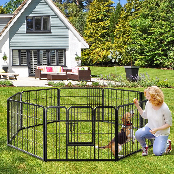 8 Panel 60cm/80cm Height Pen Fence with Lock and Large Door-Black-