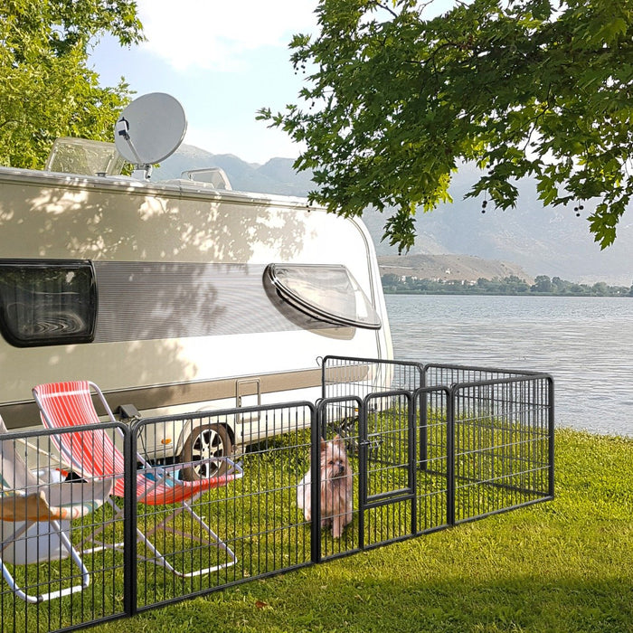 8 Panel 60cm/80cm Height Pen Fence with Lock and Large Door-Black-