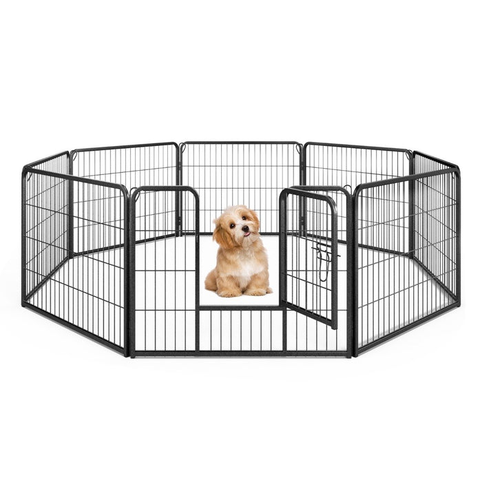 8 Panel 60cm/80cm Height Pen Fence with Lock and Large Door-Black-