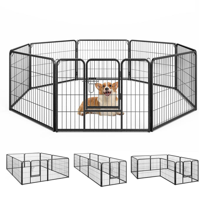 8 Panel 60cm/80cm Height Pen Fence with Lock and Large Door-Black-