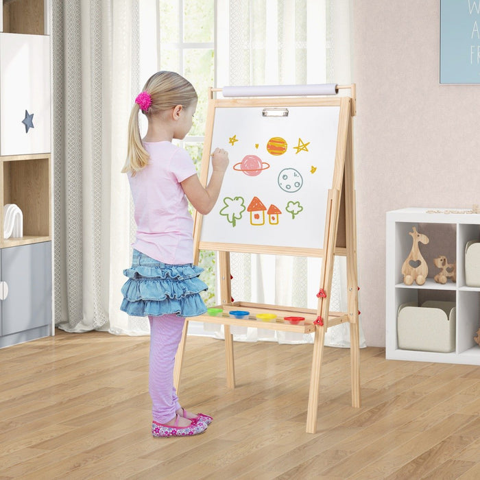 Double-sided Height Adjustable Wooden Art Easel for 3-10 Yeas Old-Natural