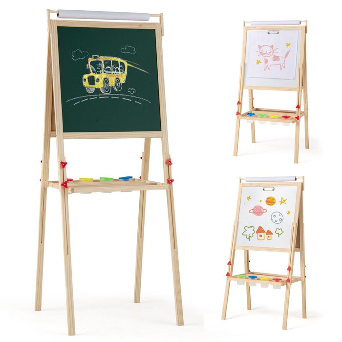 Double-sided Height Adjustable Wooden Art Easel for 3-10 Yeas Old-Natural