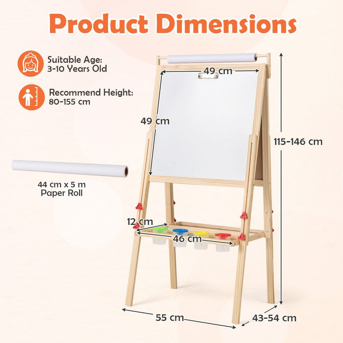 Double-sided Height Adjustable Wooden Art Easel for 3-10 Yeas Old-Natural