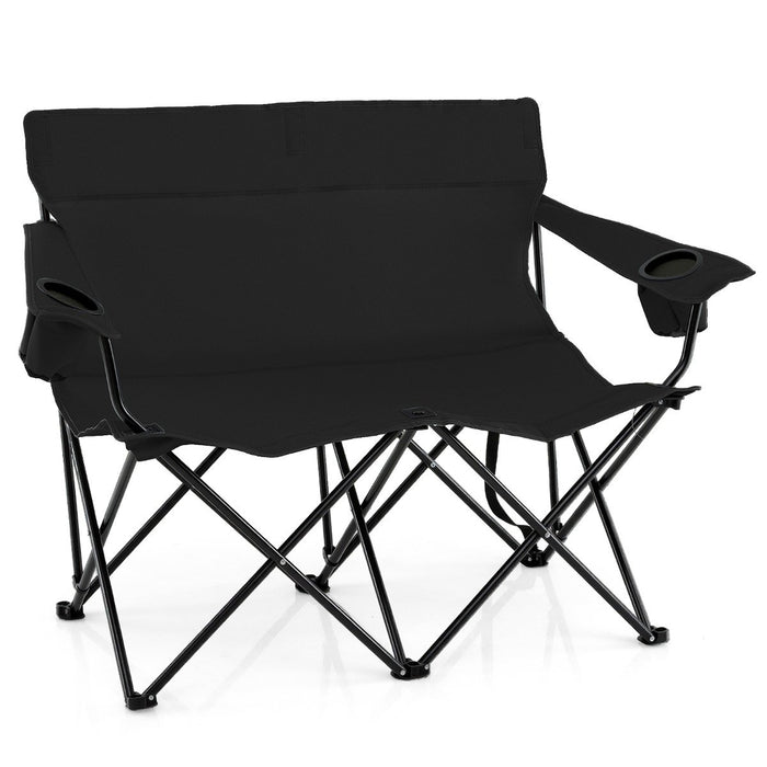 Double Camping Chair with Cup Holders and Carrying Bag-