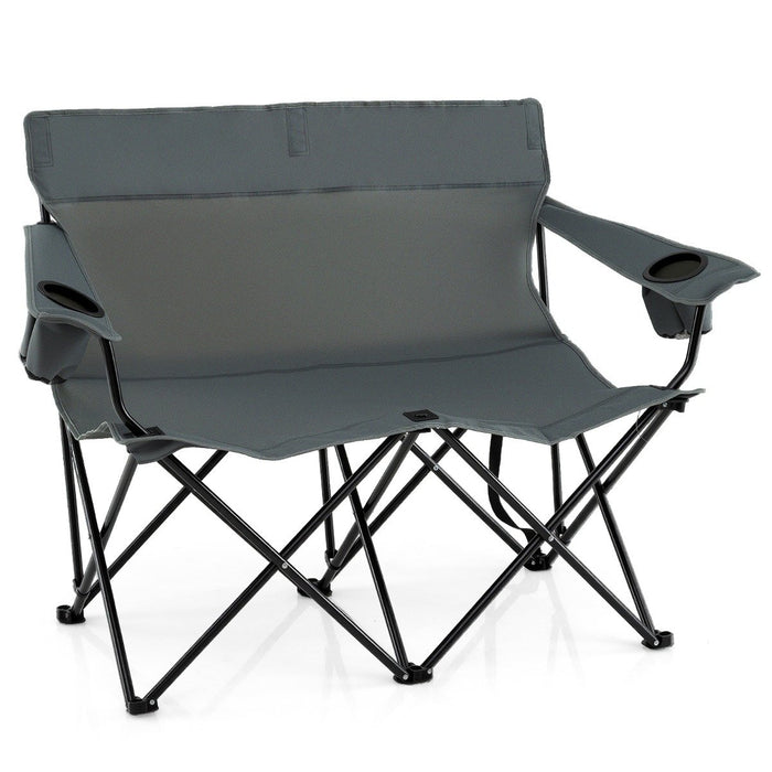 Double Camping Chair with Cup Holders and Carrying Bag-