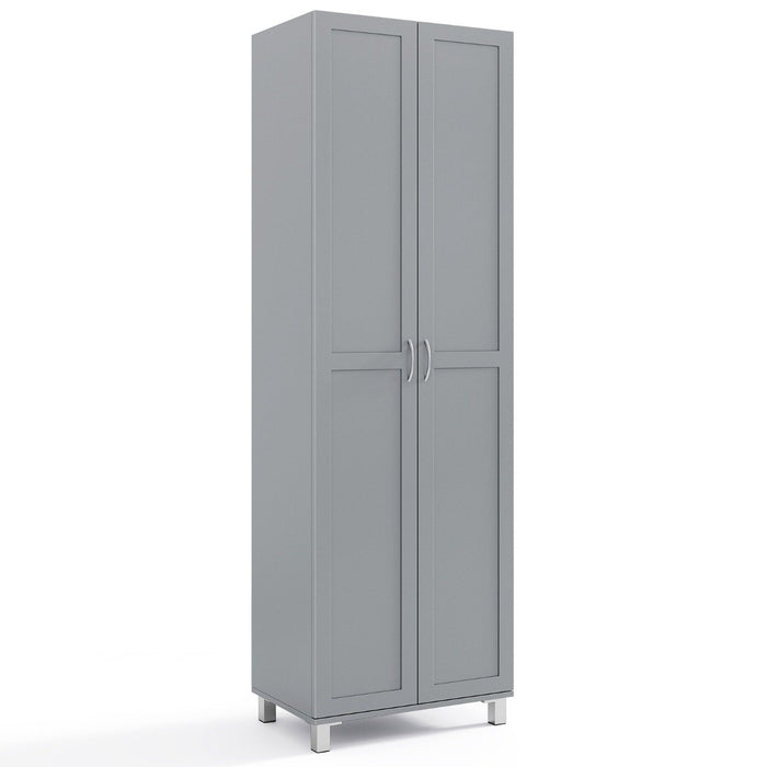 Double Door Tall Storage Cabinet with Adjustable Shelf and Anti-tilt Design-