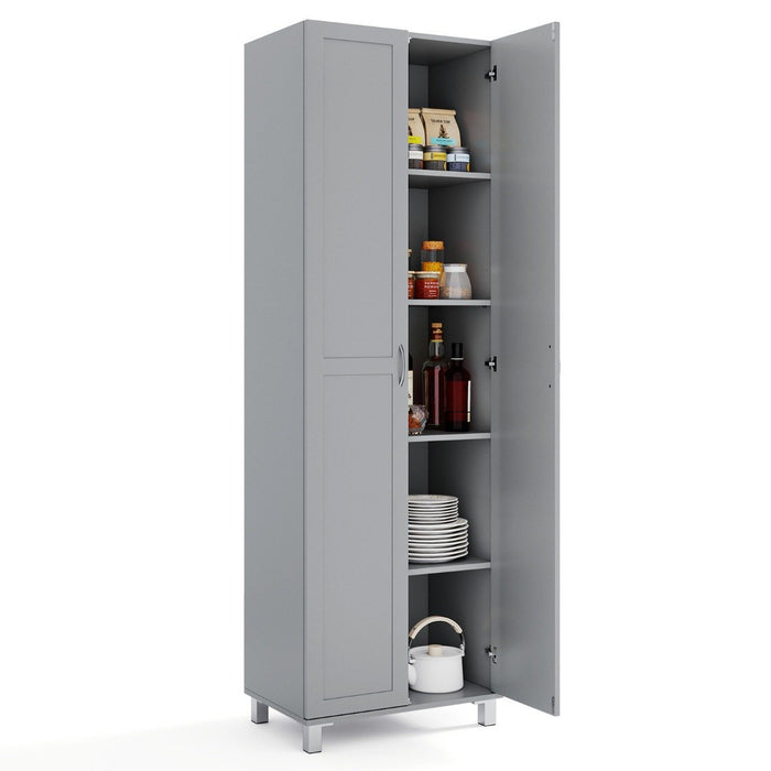 Double Door Tall Storage Cabinet with Adjustable Shelf and Anti-tilt Design-