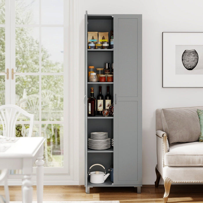 Double Door Tall Storage Cabinet with Adjustable Shelf and Anti-tilt Design-