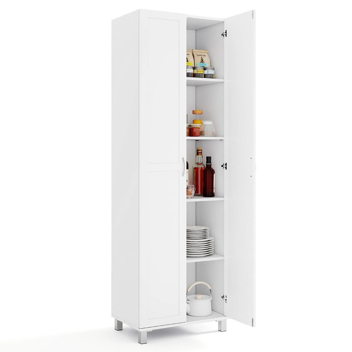 Double Door Tall Storage Cabinet with Adjustable Shelf and Anti-tilt Design-