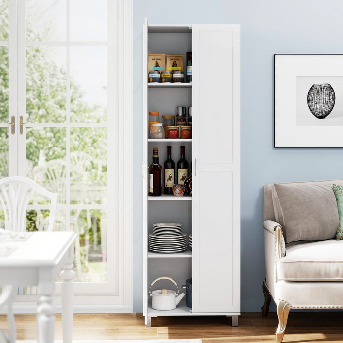 Double Door Tall Storage Cabinet with Adjustable Shelf and Anti-tilt Design-