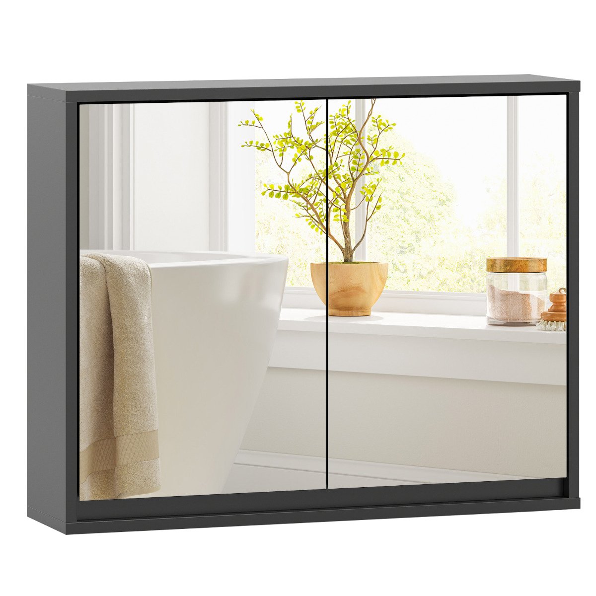 Double Mirrored Door Cabinet with Storage Shelf for Bathroom-