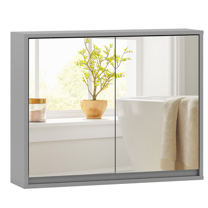 Double Mirrored Door Cabinet with Storage Shelf for Bathroom-