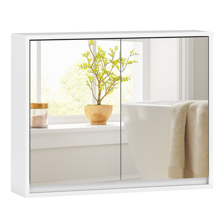 Double Mirrored Door Cabinet with Storage Shelf for Bathroom-