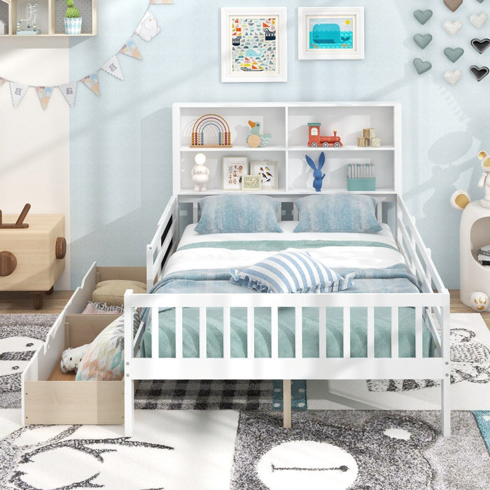 Single/Double Size Bed Frame with 2 Storage Drawers White-Single Size