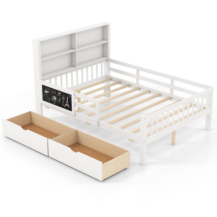 Single/Double Size Bed Frame with 2 Storage Drawers White-Single Size
