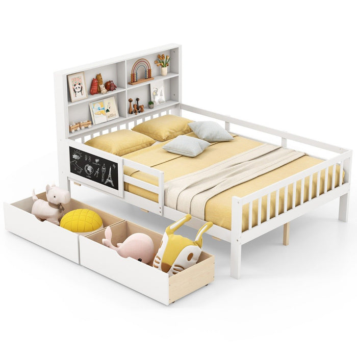 Single/Double Size Bed Frame with 2 Storage Drawers White-Single Size