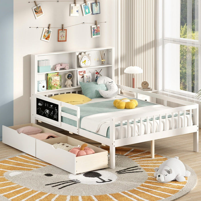 Single/Double Size Bed Frame with 2 Storage Drawers White-Single Size