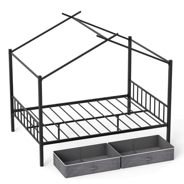 Double Size House Bed with 2 Drawers No Box Spring Needed-