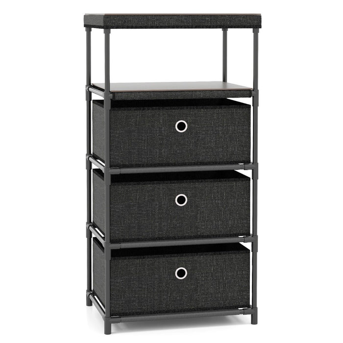 Dresser with 3 Drawers with Wood Top and Metal Frame-Black