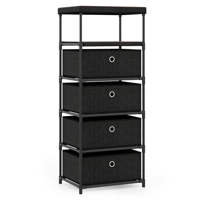 Dresser with 4 Drawer Wood Top and Metal Frame-Black