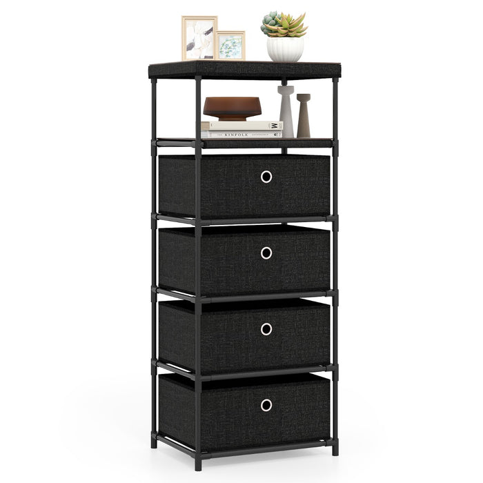 Dresser with 4 Drawer Wood Top and Metal Frame-Black