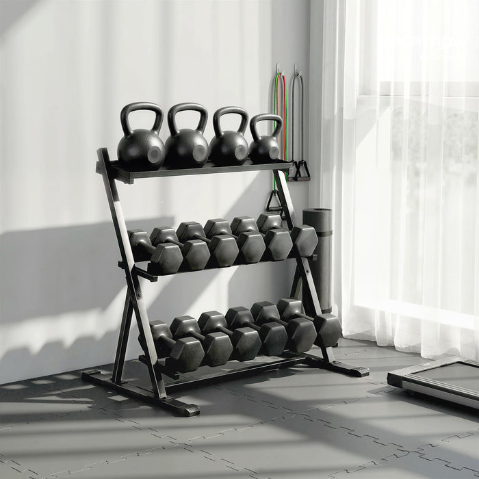 SPORTNOW 3-Tier Adjustable Dumbbell Rack, Heavy-Duty Weight Rack for Dumbbells, Kettlebells and Multiple Balls, Space-Saving Weight Storage Stand for Home Gym, 200 KG Capacity