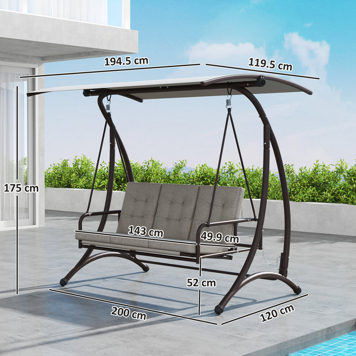 Outsunny 3 Seater Garden Swing Seat Bed, Convertible Swing Chair Bench with UPF30+ Adjustable Canopy, Cushioned Seat and Weather Resistant Steel Frame, Grey