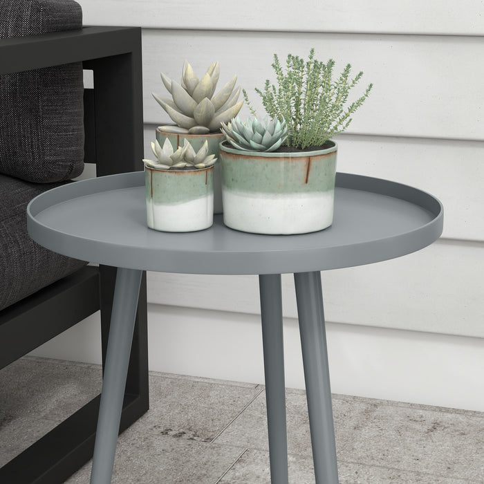 Outsunny Round Garden Coffee Table, Outdoor Side Table with Rounded Steel Edge, Ø40 x 50H cm, Grey