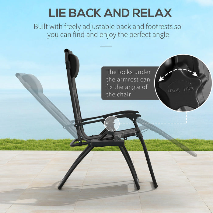Outsunny Foldable Reclining Garden Chair, Zero Gravity Chair with Padded Seat, Cup Holder, Adjustable Backrest, Pillow for Outdoor, Patio, Deck, Black
