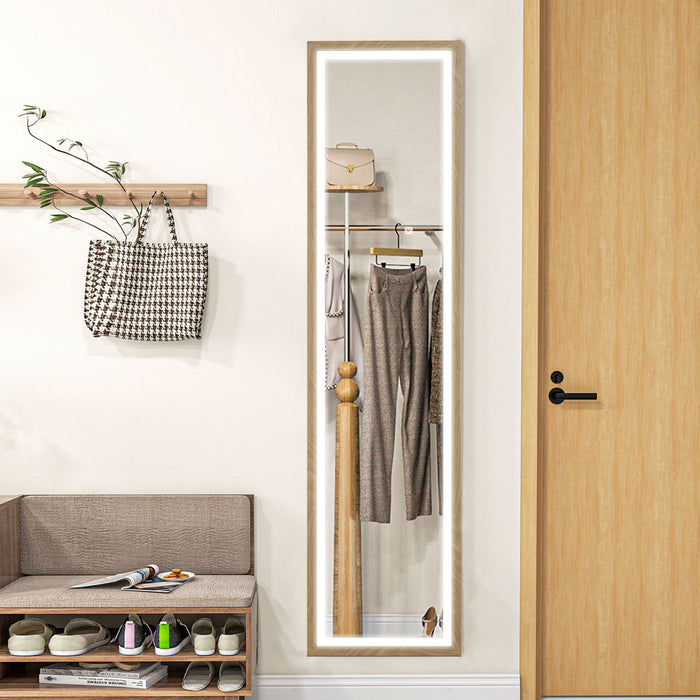 HOMCOM Full Length Mirror, with Adjustable Outer Light, Oak