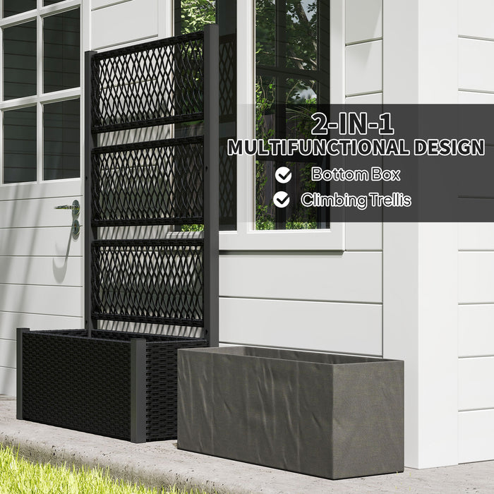 Outsunny Garden Planter Box with Trellis, Liner for Climbing Plants, Vegetables, Flowers, 90 x 35 x 148 cm, Charcoal Grey