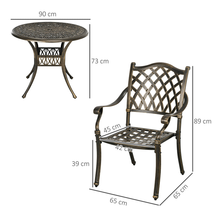 5-Piece Cast Aluminum Outdoor Dining Set - Includes 4 Chairs & Round Table with Umbrella Hole - Ideal for Patio & Garden Entertainment