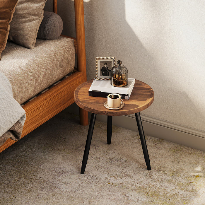 HOMCOM Modern Round Coffee Table with Steel Frame for Small Space, Sofa Beside, Living Room, Bedroom, Chestnut Wood Effect