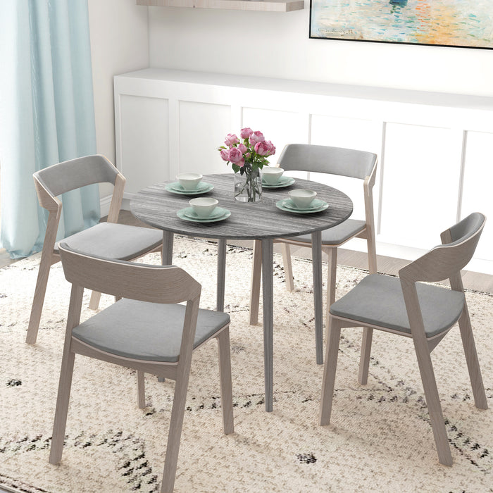 Round Drop-Leaf Dining Table for 4 - Modern Space-Saving Design with Wooden Legs, Grey - Ideal for Small Dining Rooms & Kitchens