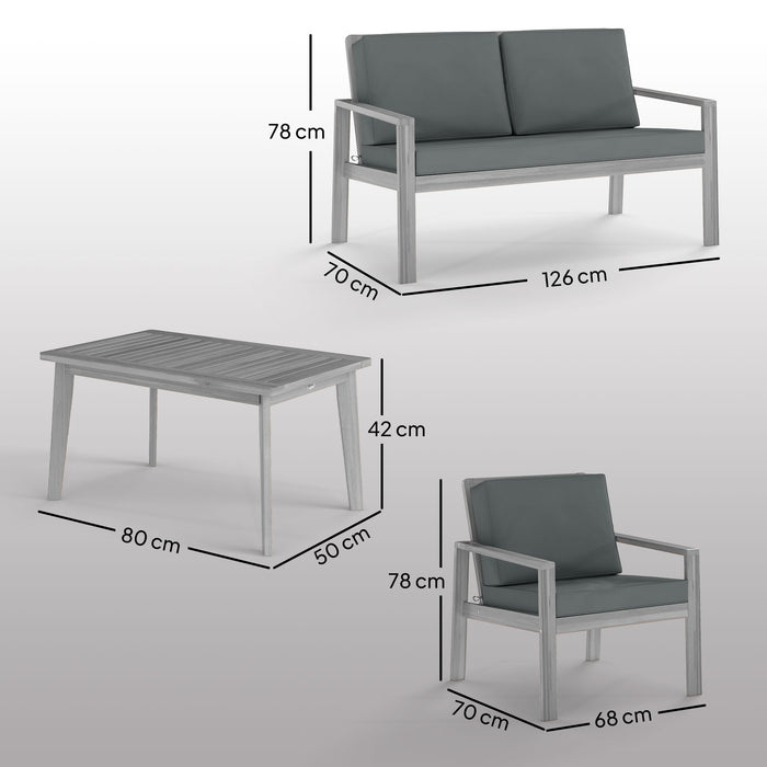 Outsunny 4-Piece Wooden Garden Furniture Set with Cushions - Light Grey
