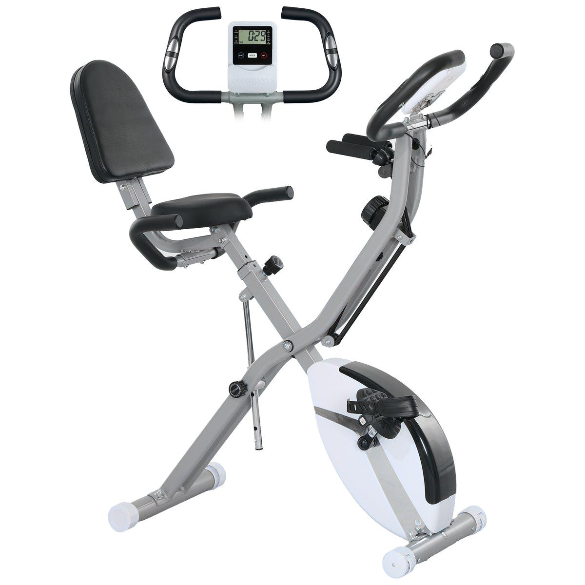 SPORTNOW 5-In-1 Folding Exercise Bike with Arm Workout Bands, Quiet 8-Level Magnetic Resistance Foldable Exercise Bike with LCD, Tablet Holder, Hand Pulse Sensor for Home Use Indoor Cycling, White