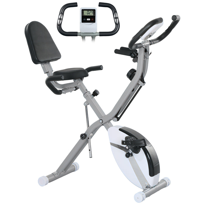 SPORTNOW 5-In-1 Folding Exercise Bike with Arm Workout Bands, Quiet 8-Level Magnetic Resistance Foldable Exercise Bike with LCD, Tablet Holder, Hand Pulse Sensor for Home Use Indoor Cycling, White