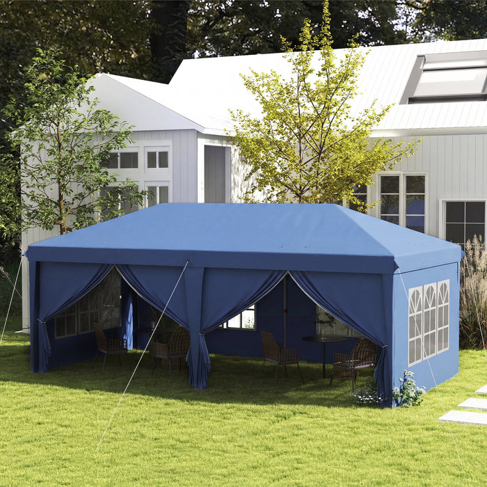 Outsunny 3x6m Pop-Up Gazebo, with Curtain Walls and Windows, Blue