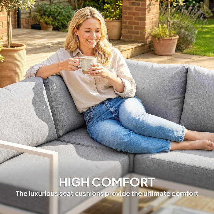 Outsunny 5 Seater Aluminium Garden Furniture Set, Garden Sofa Set with Thick Cushions, Light Grey