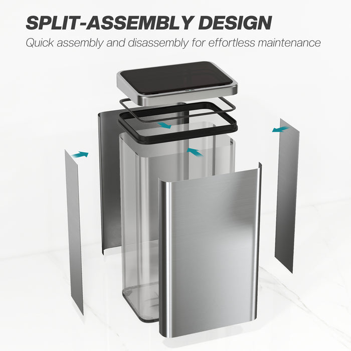 HOMCOM 50L Sensor Bin with Soft-Close Lid, Stainless Steel Automatic Touchless Motion Sensor Kitchen Bin, Silver Tone