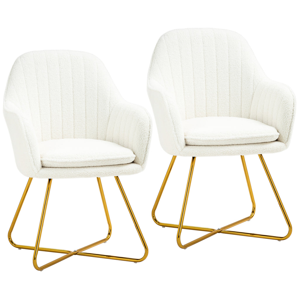 HOMCOM Modern Accent Chair Set of 2, Cashmere Tufted Armchair with Padded Seat, Occasional Bedroom Chair with Cross Steel Legs for Living Room, Cream White