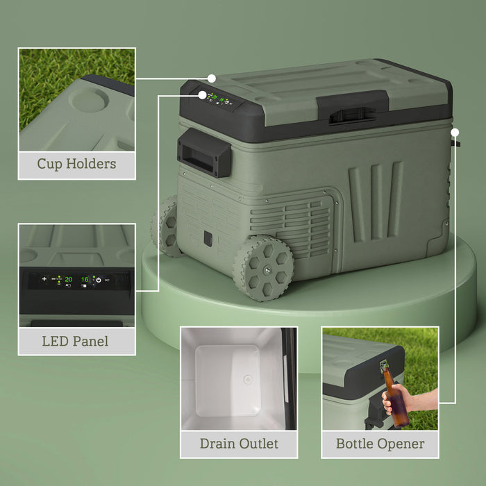 Outsunny 33L Camping Fridge Freezer Dual Zone, Portable Car Fridge 12V/24V DC & 100-240V AC, Electric Cool Box -20℃-20℃ with Wheels and LED Light, for Travel, RV, Road Trip, Picnic [Energy Class E]