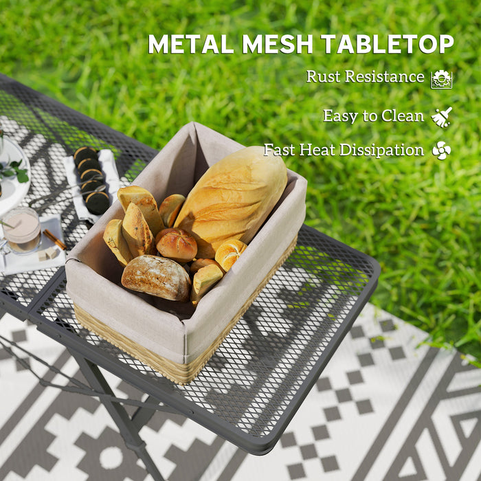 Outsunny 3 ft Folding Camping Table w/ Adjustable Heights, Outdoor Folding Picnic Table with Metal Mesh Desktop & Aluminium Legs, Portable Lightweight BBQ Table for Picnic, Garden, Party, Black