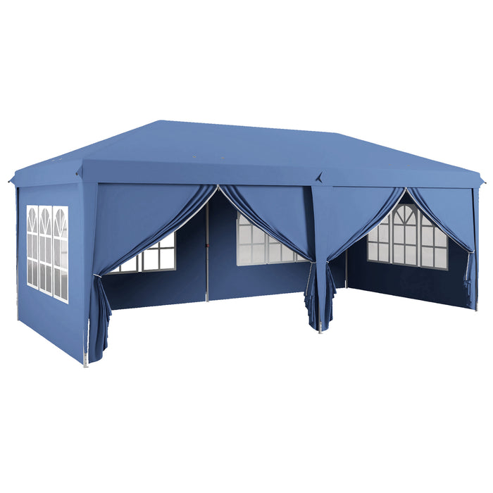 Outsunny 3x6m Pop-Up Gazebo, with Curtain Walls and Windows, Blue