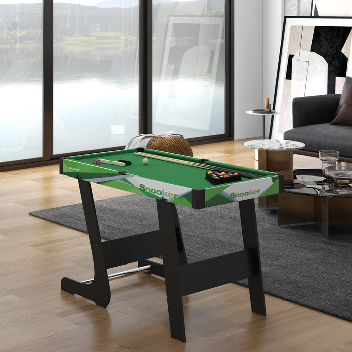 Compact 104cm Foldable Pool Table Complete Set - Includes 2 Cues, 16 Balls, Chalk, Triangle, Brush - Ideal for Small Spaces & Family Game Night