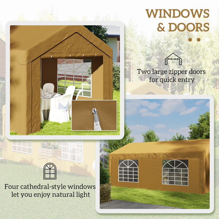 Outsunny 6m x 4m Garden Gazebo, Galvanised Marquee Party Tent with Removable Sides and Windows for Parties, Wedding and Events, Yellow