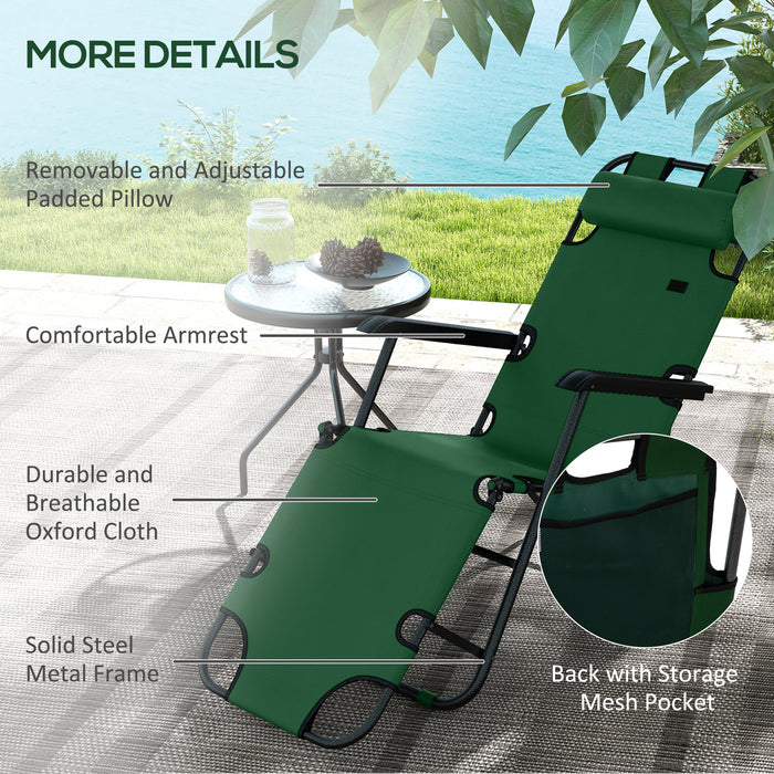2-Pack Folding Sun Loungers with Pillows - 2-in-1 Reclining Chairs, Adjustable Back, for Garden & Outdoor Camping - Ideal for Relaxation and Sunbathing